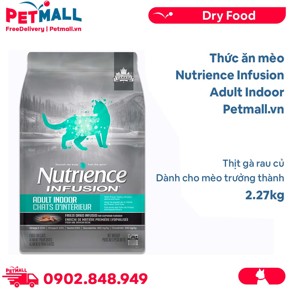 Thức ăn mèo Nutrience Infusion Adult Indoor thịt gà rau củ 2.27kg - Dành cho mèo trưởng thành Petmall