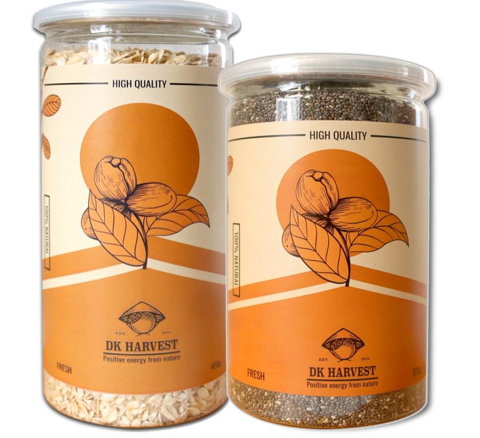 COMBO SIÊU TIẾT KIỆM - 1 Hũ Yến Mạch Cán Mỏng Dk Harvest 450g + 1 Hũ Chia Đen Dk Harvest 500g