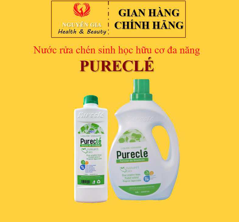 Nước rửa chén bát, rau quả chứa enzyme sinh học hữu cơ organic Purecle rửa sạch dầu mỡ, khử mùi hiệu quả, an toàn cho da