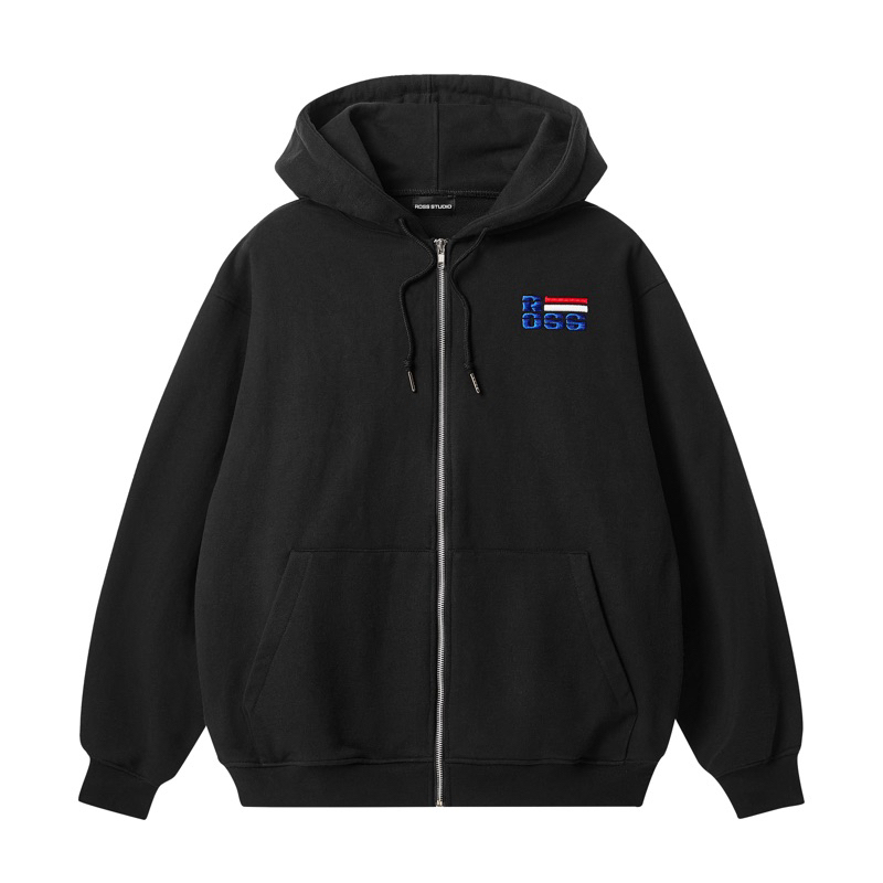 Áo khoác hoodie zip đen ross studio nỉ chân cua logo thêu 3d form basic - full zip hoodie - ross studio