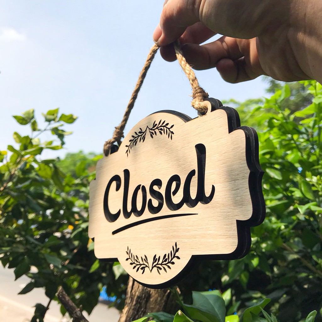 Bảng Open / Closed gỗ 2 mặt dạng treo