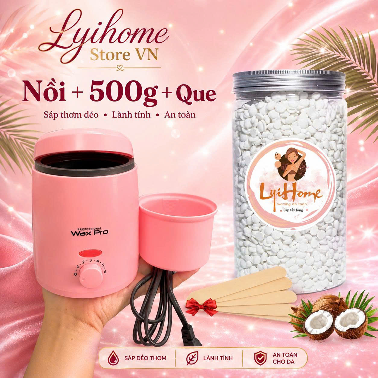 [COMBO]NỒI TRỤ + hũ 500g sáp wax lông nóng tự làm tại nhà, sáp wax lông chất dẻo thơm, dễ thao tác hiệu quả nhanh chống và an toàn Lyihome