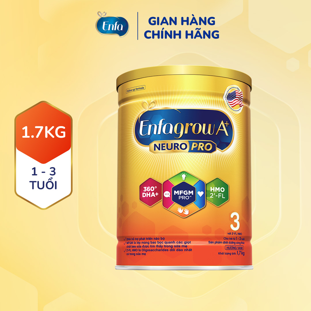 Sữa bột Enfagrow A+ NeuroPro 3 Vị thanh mát 2FL HMO với dưỡng chất DHA  MFGM cho trẻ từ 1–3 tuổi – 1.7kg