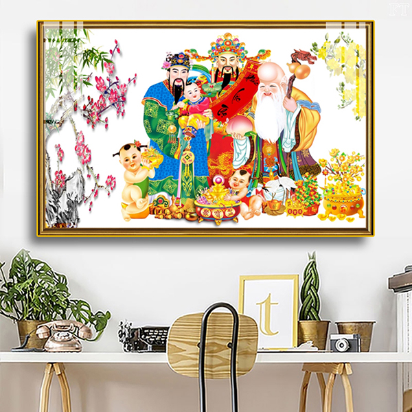 Tranh Laminate Tráng Gương - Tranh Treo Tường 3 Ông Phúc Lộc Thọ