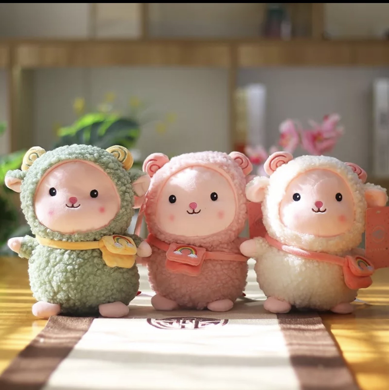 Gấu bông cừu lông-thú nhồi bông đeo túi nhỏ xinh dễ thương