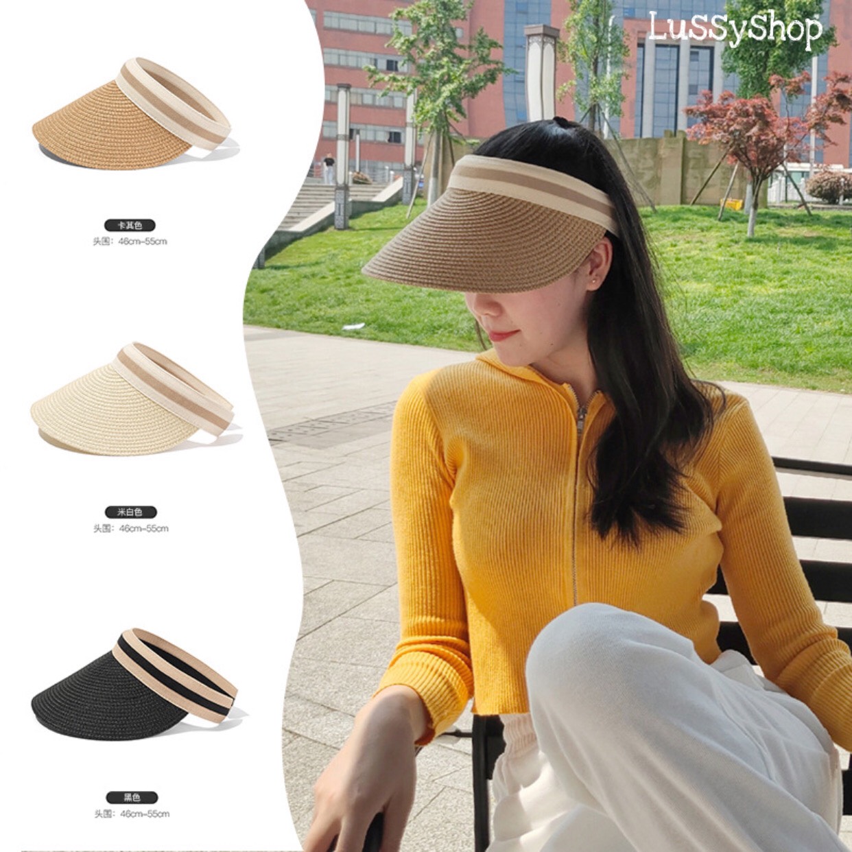 Mũ cói nửa đầu đi biển siêu xinh chống nắng tốt rộng vành trơn mẫu mới