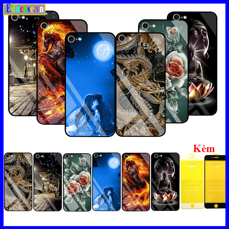 Combo Ốp lưng IPhone 6 Plus Mặt Kính 3D Siêu Sắc Nét Viền Dẻo Cao Cấp Chống Va Đập Bảo Vệ Điện Thoại Tốt, Nhiều Hình Ảnh Đẹp Hợp Phong Thủy, Tặng kèm kính cường lực Educase.Vn