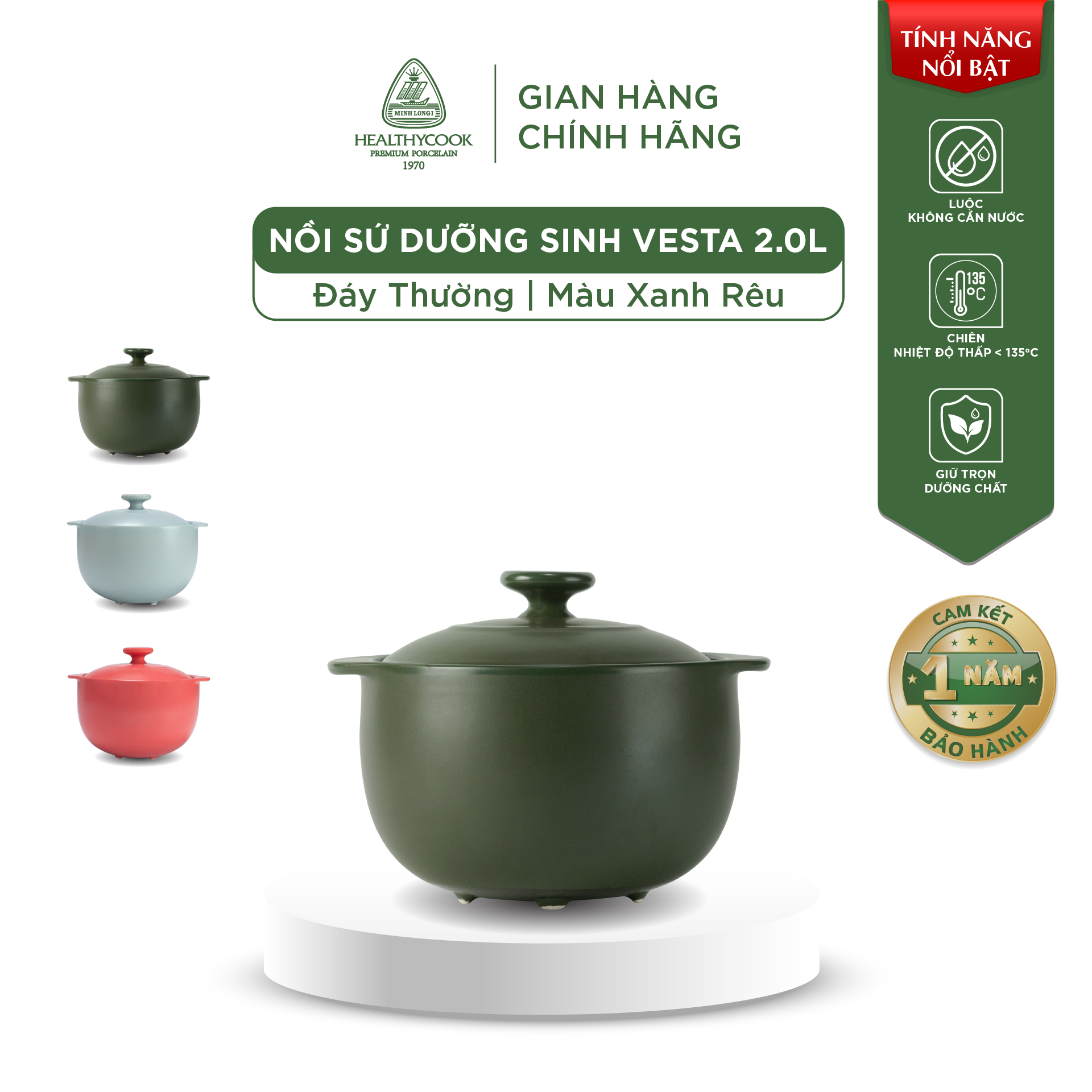 Nồi Sứ Dưỡng Sinh Minh Long Healthy Cook Vesta 2.0 - Dùng Cho Bếp Gas, Bếp Hồng Ngoại