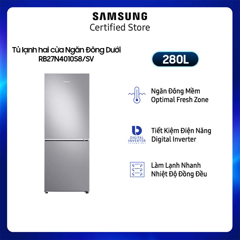 [Chỉ Giao + Lắp Hà Nội] Tủ lạnh Samsung hai cửa Ngăn Đông Dưới 280L (RB27N4010S8/SV)