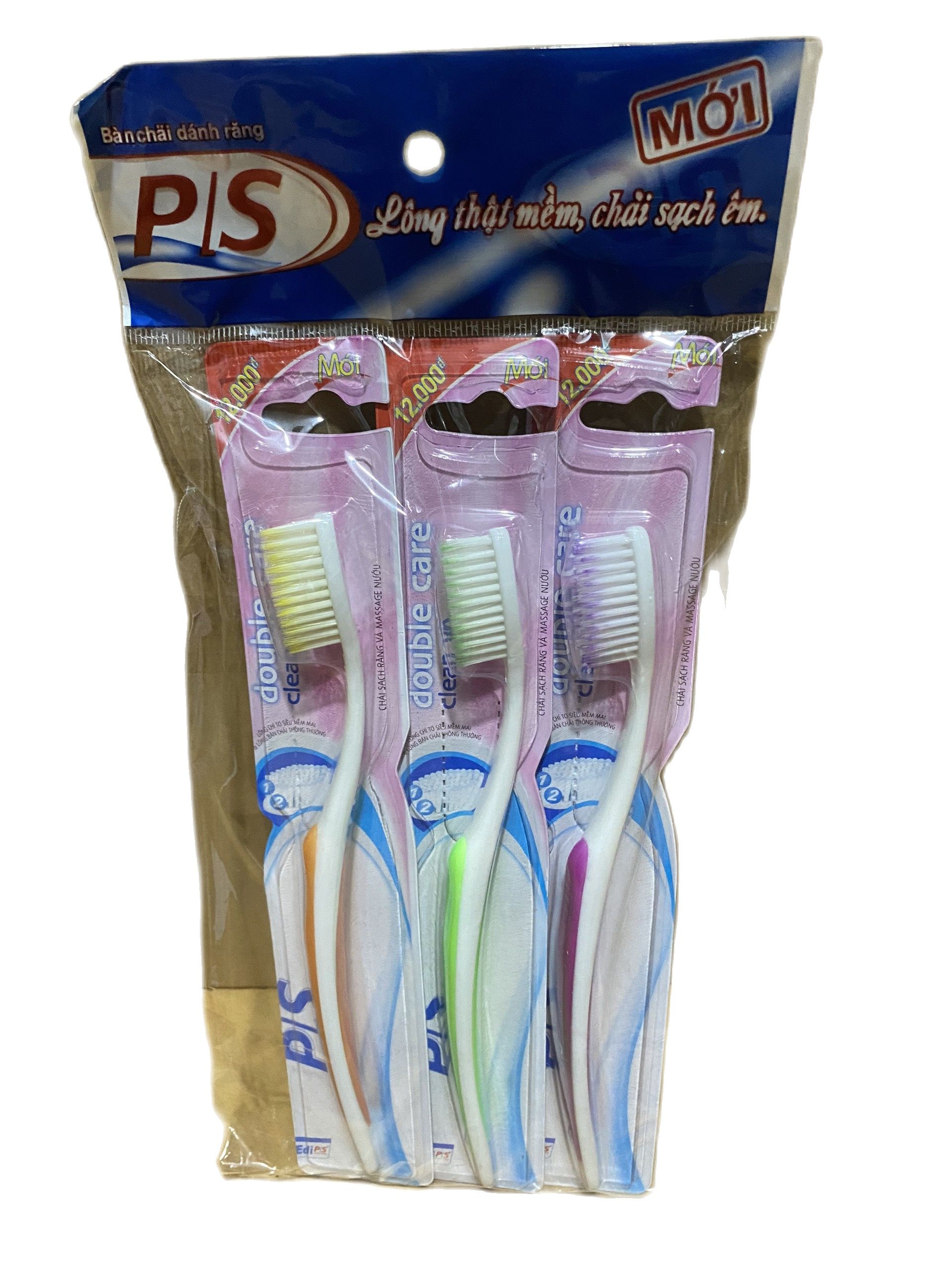Set 3 bàn chải đánh răng PS lông tơ mềm mại - 3 cây (1 vỉ 3 cây)