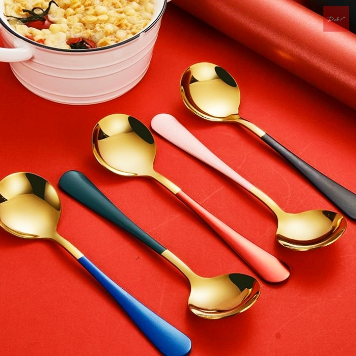 Combo 5 thìa màu vàng cán nhiều màu sang trọng