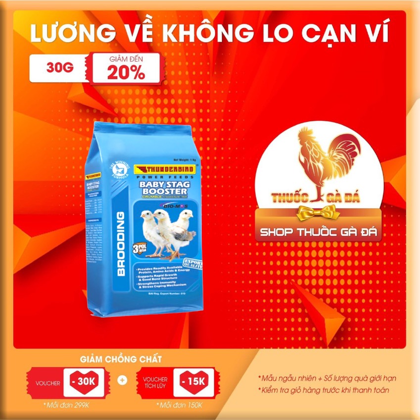 Cám gà con, gà asil , gà kelso baby stag booster 1kg giảm tỷ lệ hao hụt