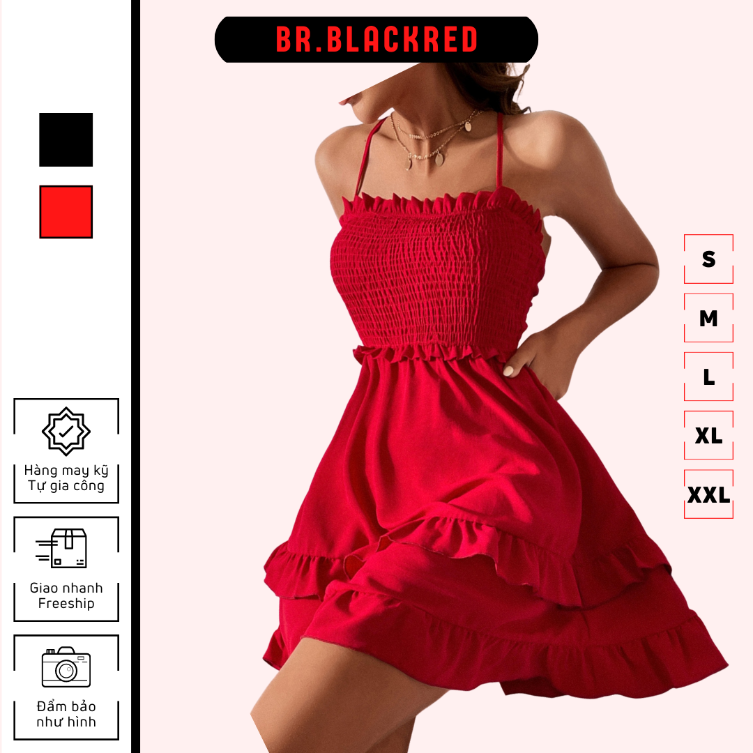 Đầm 2 dây dáng xòe BLACKRED đầm hở lưng sexy quyến rũ