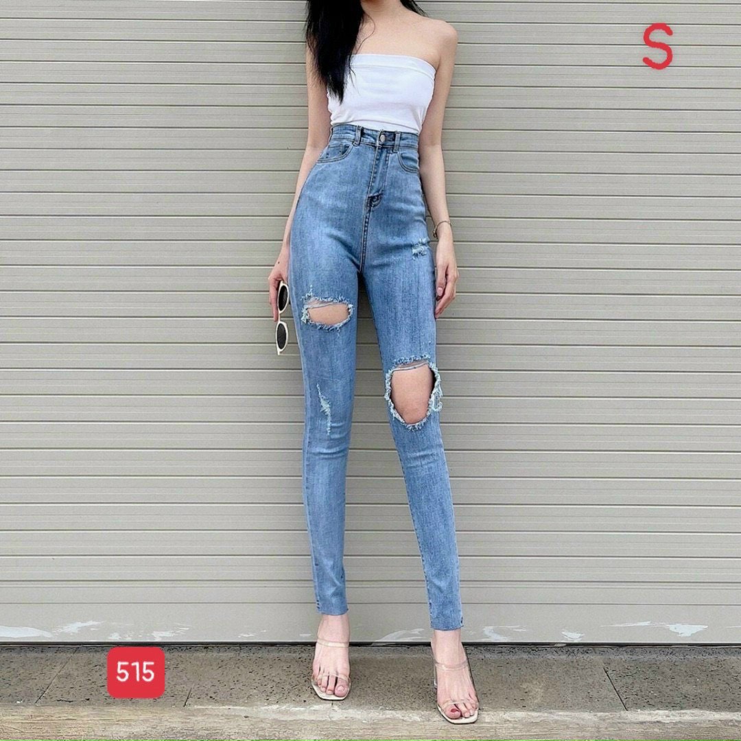 [HCM]Quần jean nữ chất bò cao cấp lưng cao ôm body - quần jean nữ phối rách cá tính - quần jean nữ cạp cao kiểu mới 2021 siêu hot thời trang cao cấp binstore94 BS1515