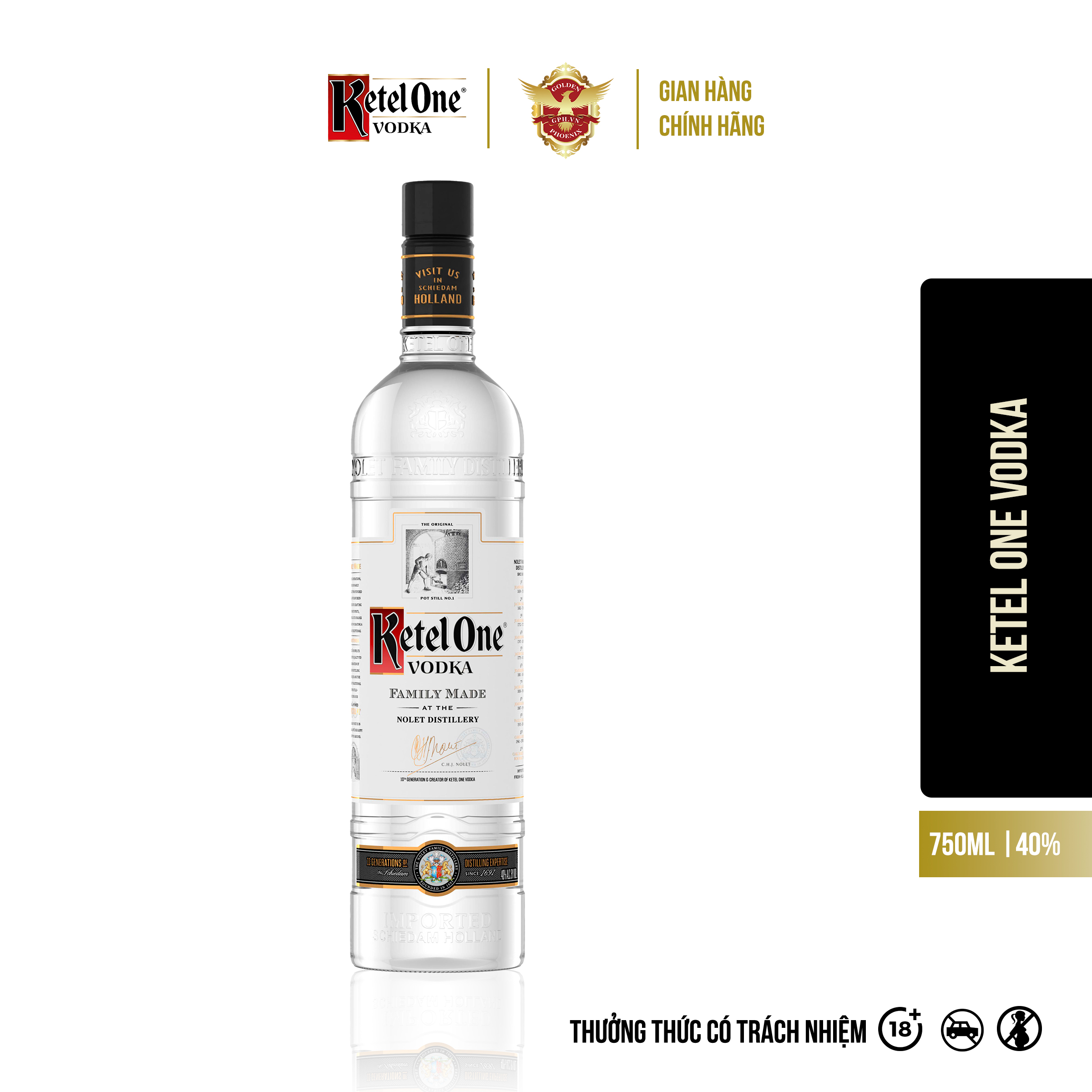 Rượu ketel one vodka 40% 750ml - rượu vodka hương vị truyền thống, mạnh mẽ