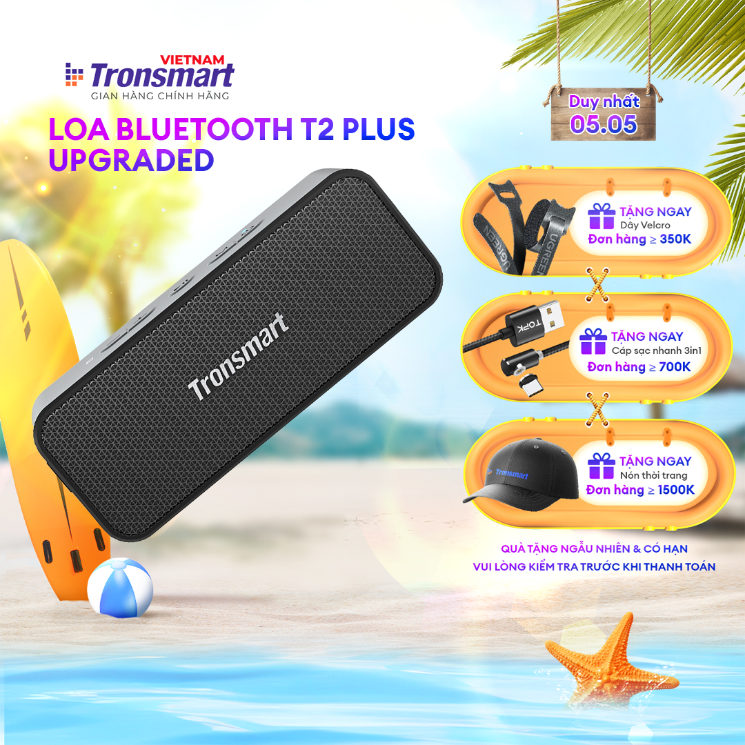 Loa Bluetooth Tronsmart T2 Plus/T2 Plus Upgraded | Công suất 20W | Kháng nước IPX7 | Ghép đôi 2 loa | Bảo hành 12 tháng