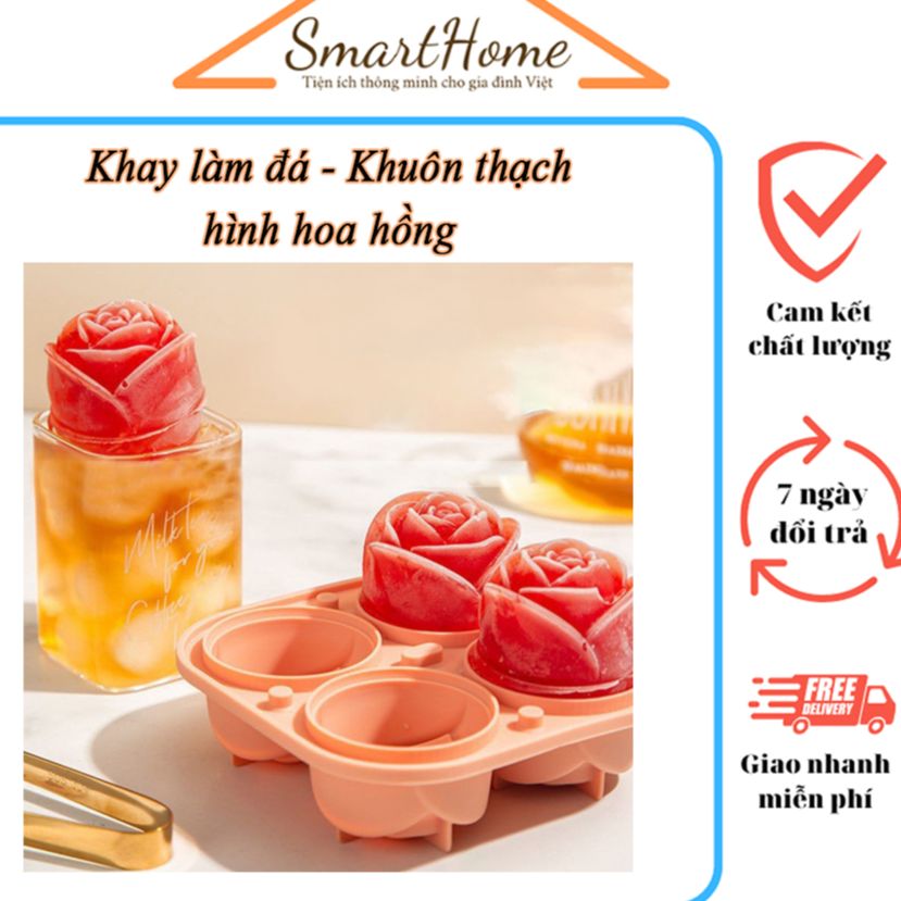 [KHUÔN HOA HỒNG] Khay làm đá silicon hoa hồng - Khuôn thạch - Khuôn làm kem làm đá 4 ô hình hoa hồng lớn trang trí đồ uống decor siêu đỉnh - Khay thạch khay đá