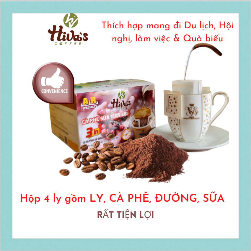 CÀ PHÊ PHIN GIẤY SỮA TIỆN LỢI 3 In 1 A & R SPECIALTY Hiva s Coffee Hộp 4