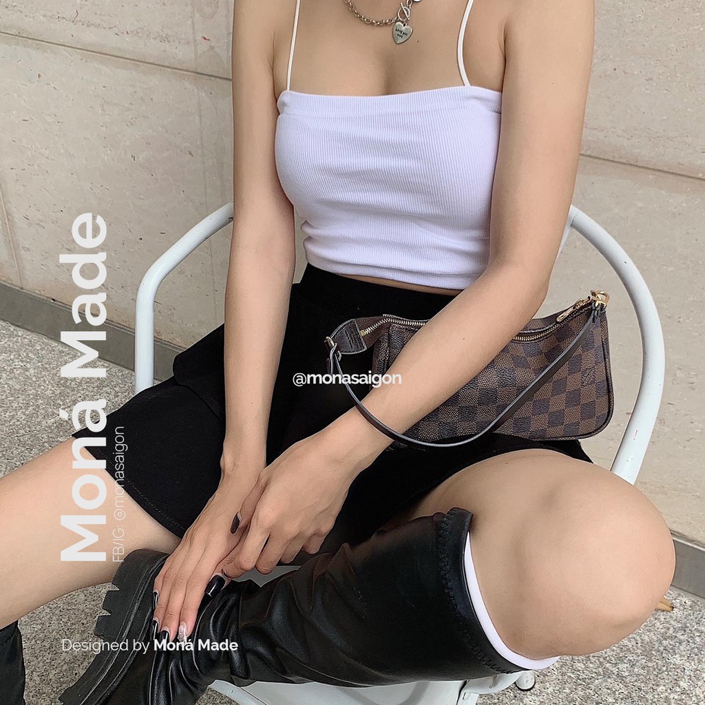 Áo 2 dây moná - mizu trắng/đen
