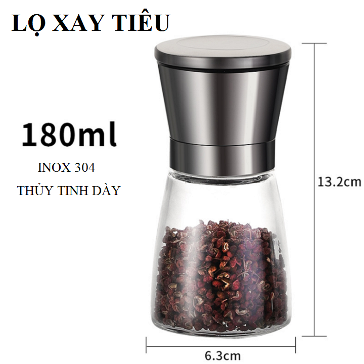 Lọ đựng và xay hạt tiêu đa năng, nhỏ gọn, tiện dụng, nắp inox 304, lưỡi bằng gốm