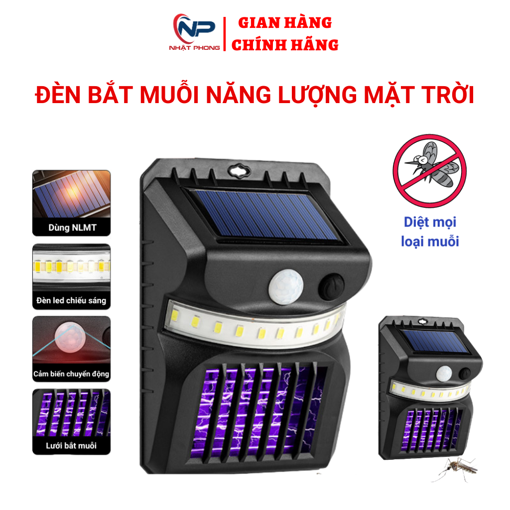 Đèn năng lượng mặt trời bắt muỗi diệt côn trùng, chống nước, cảm biến chuyển động