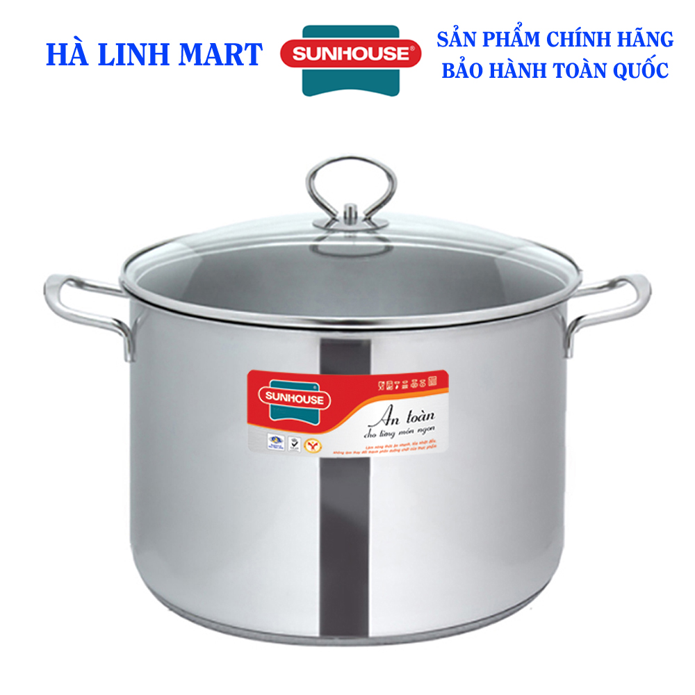 Nồi luộc gà inox 3 đáy Sunhouse SH28LG, Nồi inox luộc gà, Nồi inox bếp từ, Nồi inox to, Nồi inox đáy từ, Nồi to luộc gà, Đường kính 28cm, Cao 21cm, Dung tích 13 lít