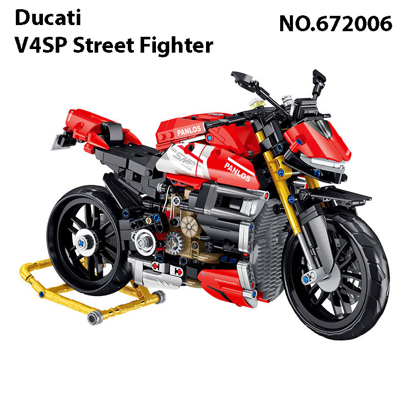 Đồ chơi lắp ráp kiểu lego mô hình xe mô tô phân khối lớn ducati v4sp street fighter 672006 panlos kèm giá đở xe