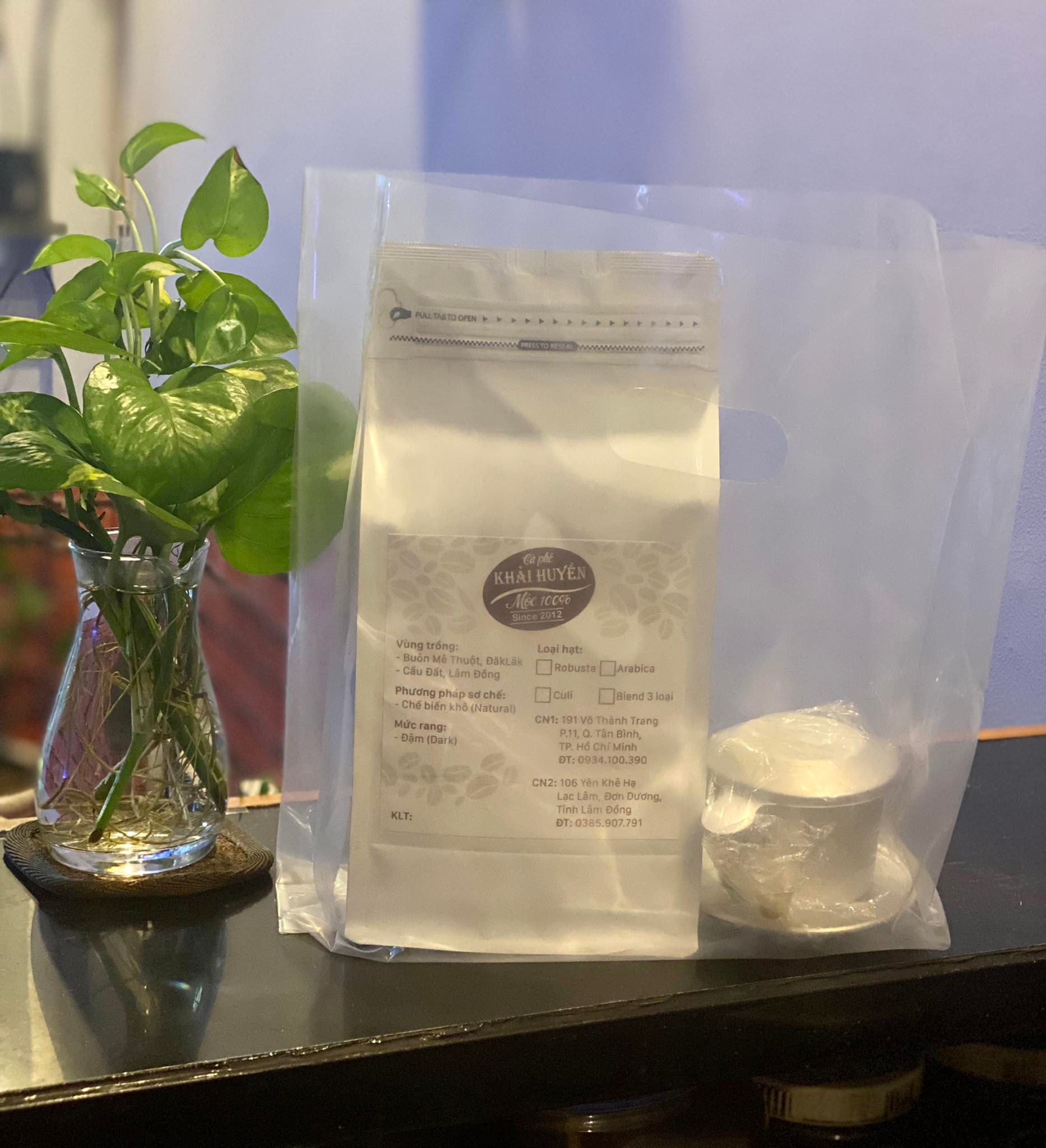 Combo 2 túi cà phê cao cấp arabica cầu đất 500g tặng kèm 1 phin nhôm xịn - khải huyền coffee