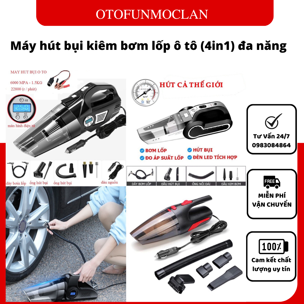 Máy Hút Bụi Ô Tô - Máy Bơm Lốp Ô Tô Đa Năng 4 Trong 1(hộp trắng)