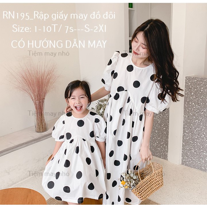 Rn195_rập giấy may đầm đôi mẹ và bé