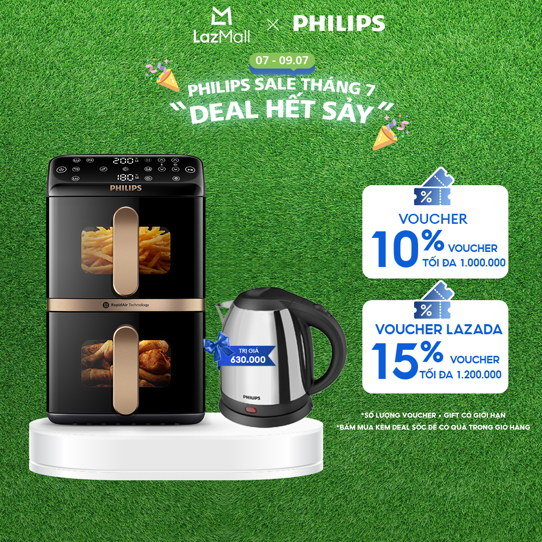 [SIÊU SALE TẶNG NỒI CƠM-SLCH] Nồi Chiên Không Dầu Philips NA462/70  Hai Giỏ Xếp Chồng | 10L - Hàng Chính Hãng