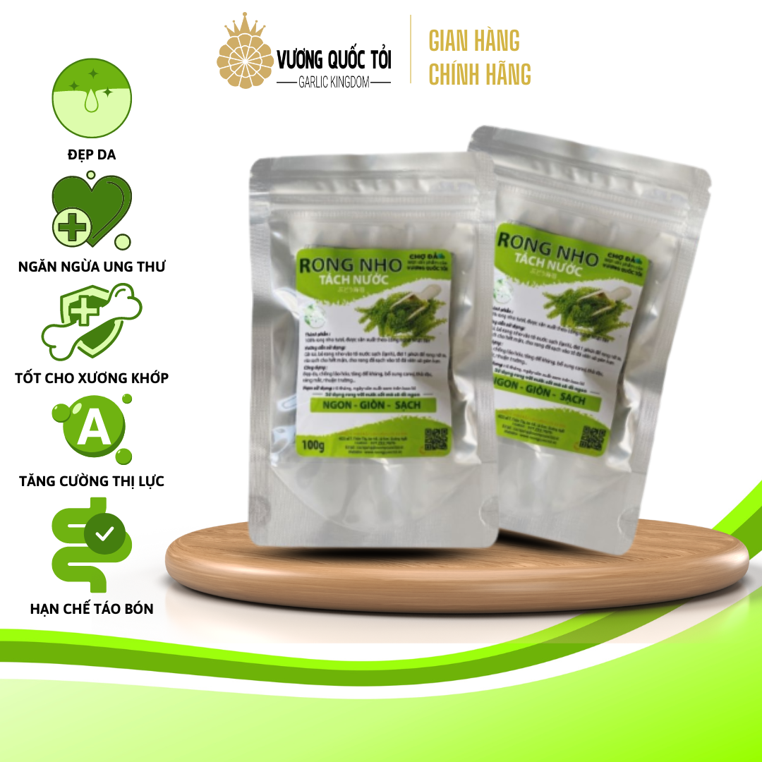 Rong Nho Tách Nước Cách Nhiệt - Vương Quốc Tỏi - 100% organic , Nở ra 3 lần rong tươi, Thực phẩm cho sức khoẻ, công nghệ tách nước Nhật Bản