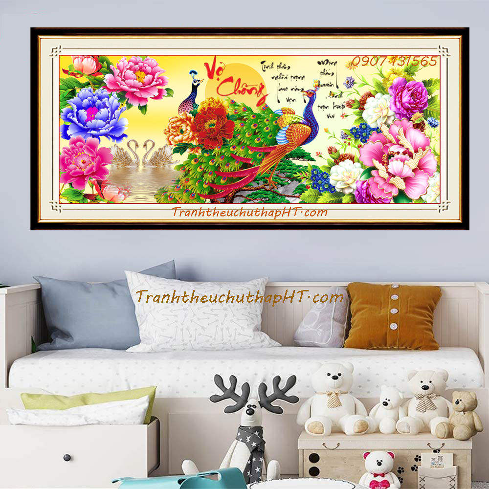 Tranh đính đá vợ chồng chim công vs446 120*53cm