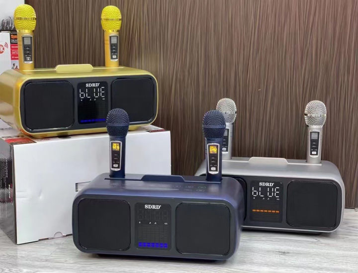 Loa bluetooth - mini | giá rẻ, cao cấp, loa karaoke bluetooth sd318 tặng kèm 2 micro không dây, màn hình lcd - sạc pin micro trên loa - chỉnh bass treble echo trên micro, âm thanh sống động, loa du lịch nhỏ gọn, bh 12 tháng