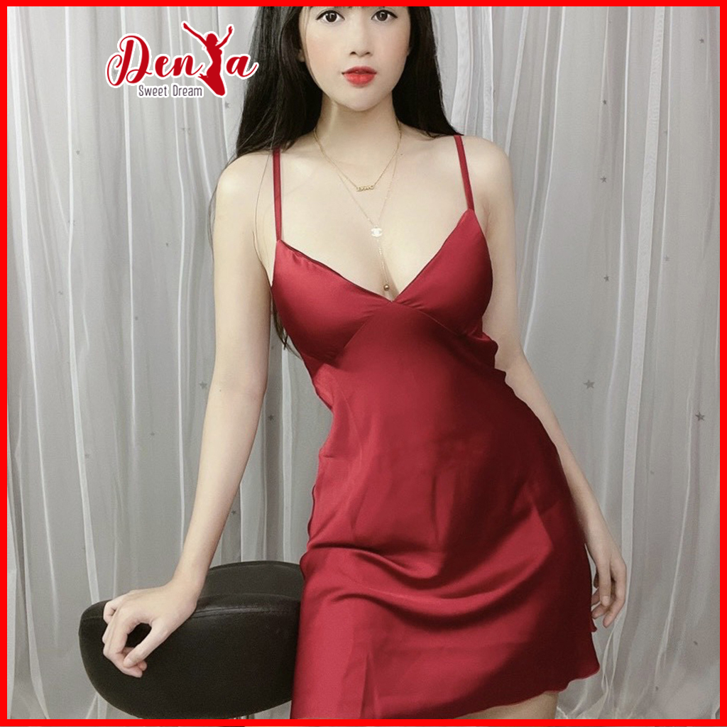 Đầm ngủ lụa DENYA hàng thiết kế cao cấp chất satin có mút ngực + tăng đơ D9