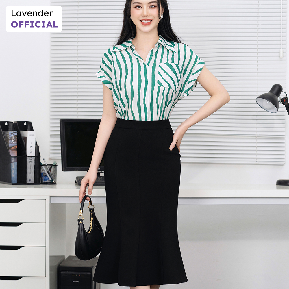 Áo sơ mi công sở nữ thời trang lavender kẻ xanh a3058