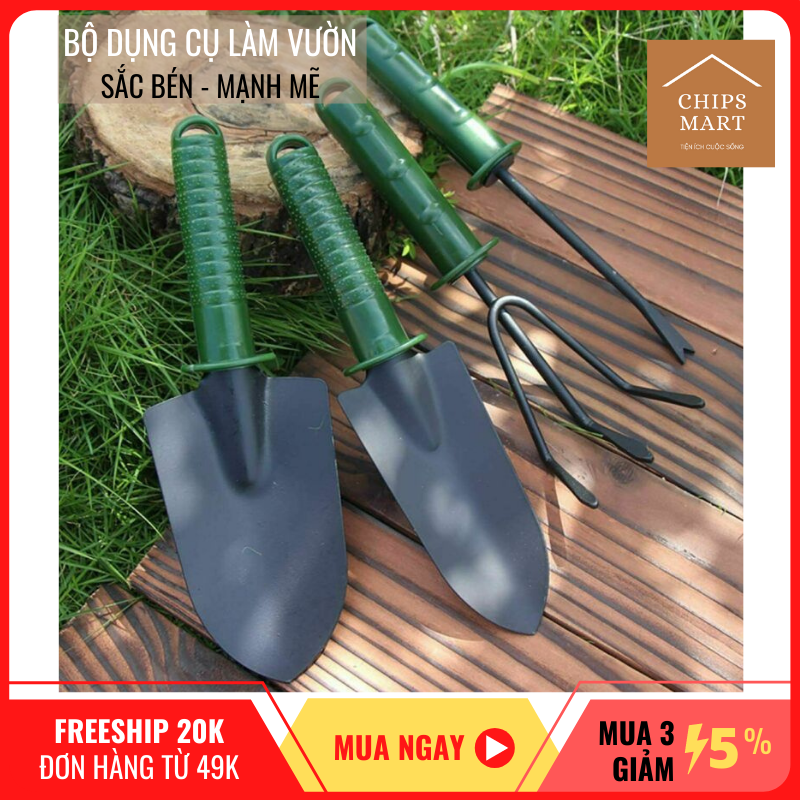 Bộ Dụng Cụ Làm Vườn Gia Đình 4 món – Chất liệu sắt sơn tĩnh điện sắc bén & mạnh mẽ - Phù hợp chăm sóc cây cảnh, làm vườn phố
