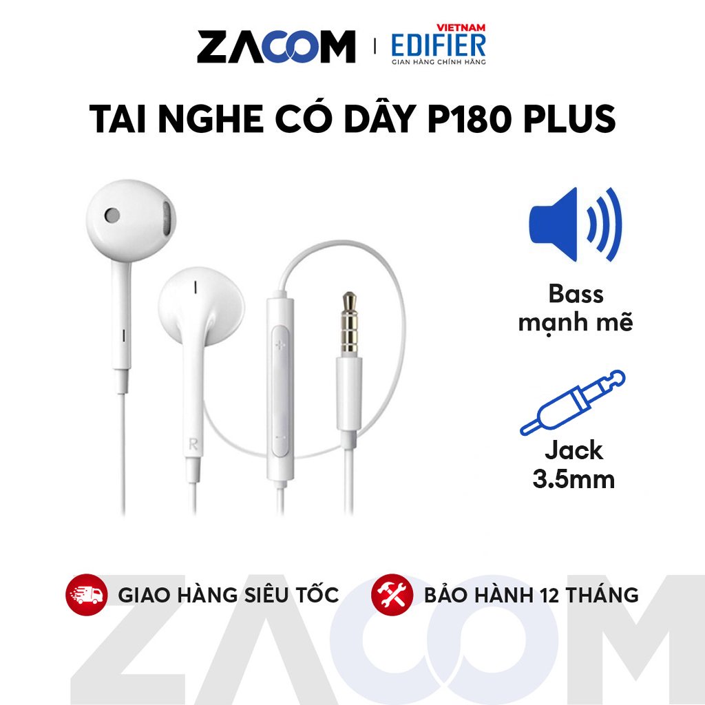 [HCM]Tai nghe nhét tai có dây EDIFIER P180 PLUS - Bản quốc tế mới nhất - Ngôn ngữ tiếng Anh - Chân cắm 3.5mm - Chất liệu TPE - Dài 1.3m - Hàng chính hãng - Bảo hành 12 tháng