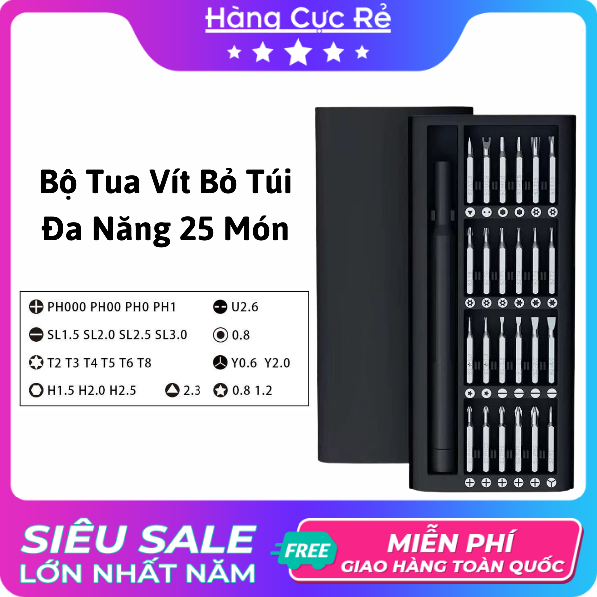 Bộ tua vít đa năng 25 món Precision bỏ túi, sửa chữa mở điện thoại, laptop, mắt kính, đồ chơi, đồ điện tử, đồ gia dụng - Shop Hàng Cực Rẻ