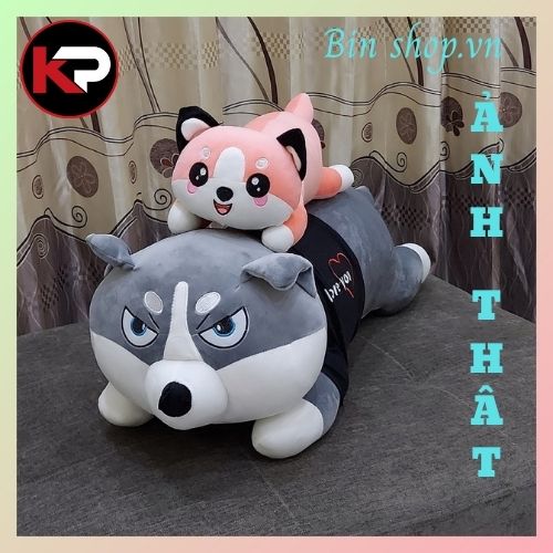 Combo 2 con gấu bông chó husky,mèo husky cute siêu mềm mịn dễ thương