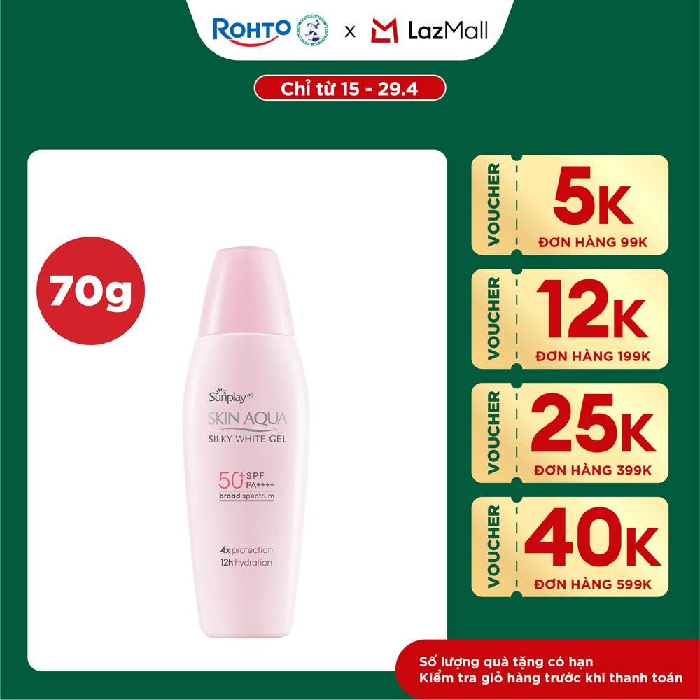 Kem chống nắng Skin Aqua dưỡng trắng  dưỡng ẩm, dùng hàng ngày dạng gel Sunplay Skin Aqua Silky White Gel Eco Việt Nam SPF 50, PA++++ 70g