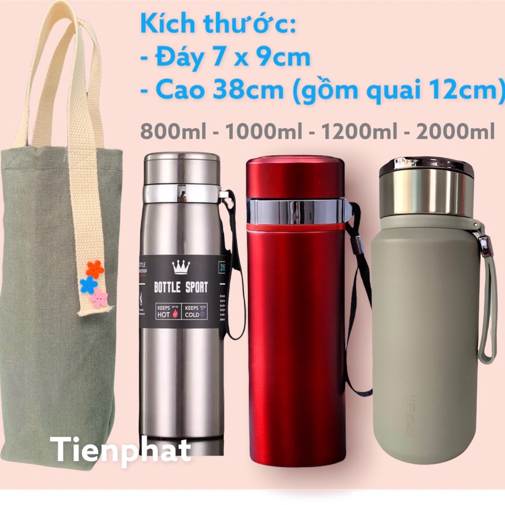 Túi vải đựng bình nước, bình giữ nhiêt, 500ml 800ml 1 lít 2 lít