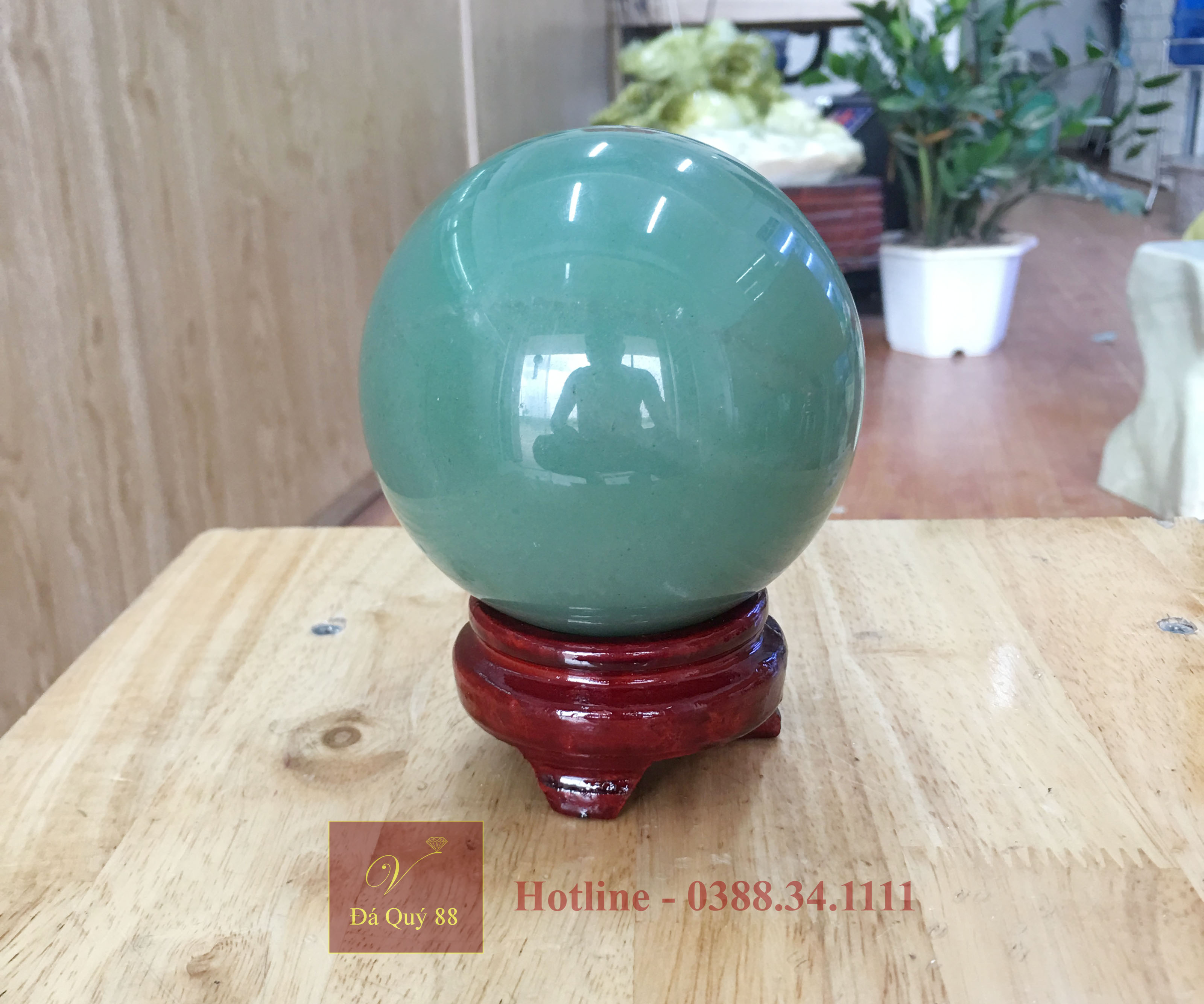 Quả cầu phong thủy đá thạch anh xanh tự nhiên xanh lá cây đk 9,6cm