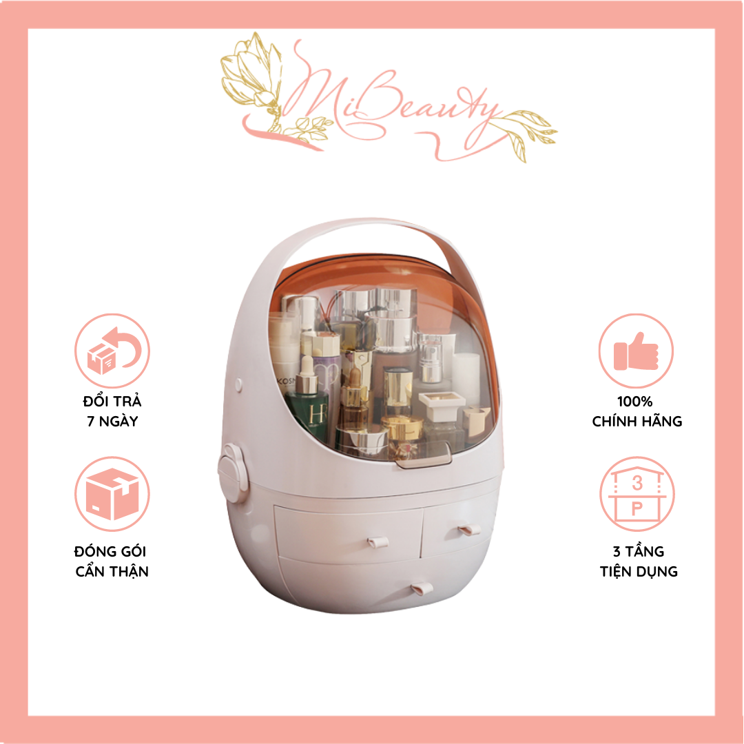 Kệ đựng mỹ phẩm, tủ mỹ phẩm, đồ trang điểm để bàn quả trứng nhỏ gọn, dễ thương