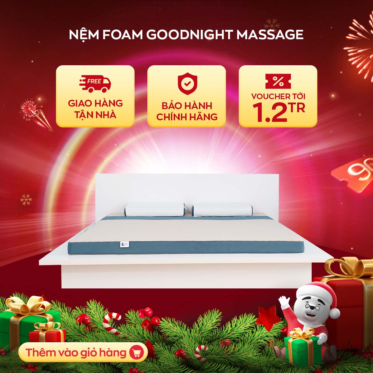 Nệm foam Goodnight Massage bán chạy Việt Nam 9cm tại Vua Nệm Cấu trúc lượn sóng duy trì tư thế tự nhiên của cột sống