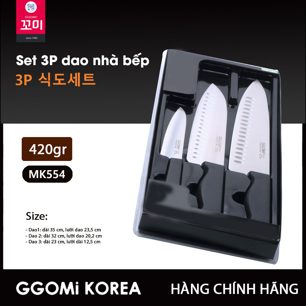 Bộ 3 dao nhà bếp hiệu ggomi hàn quốc chất liệu inox - mk554