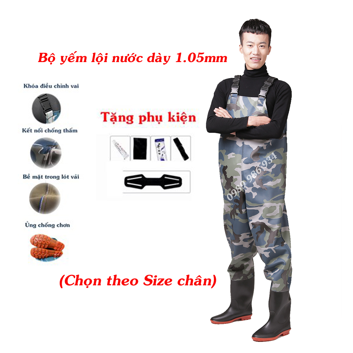 Bộ yếm lội nước cao su cao cấp chống thấm