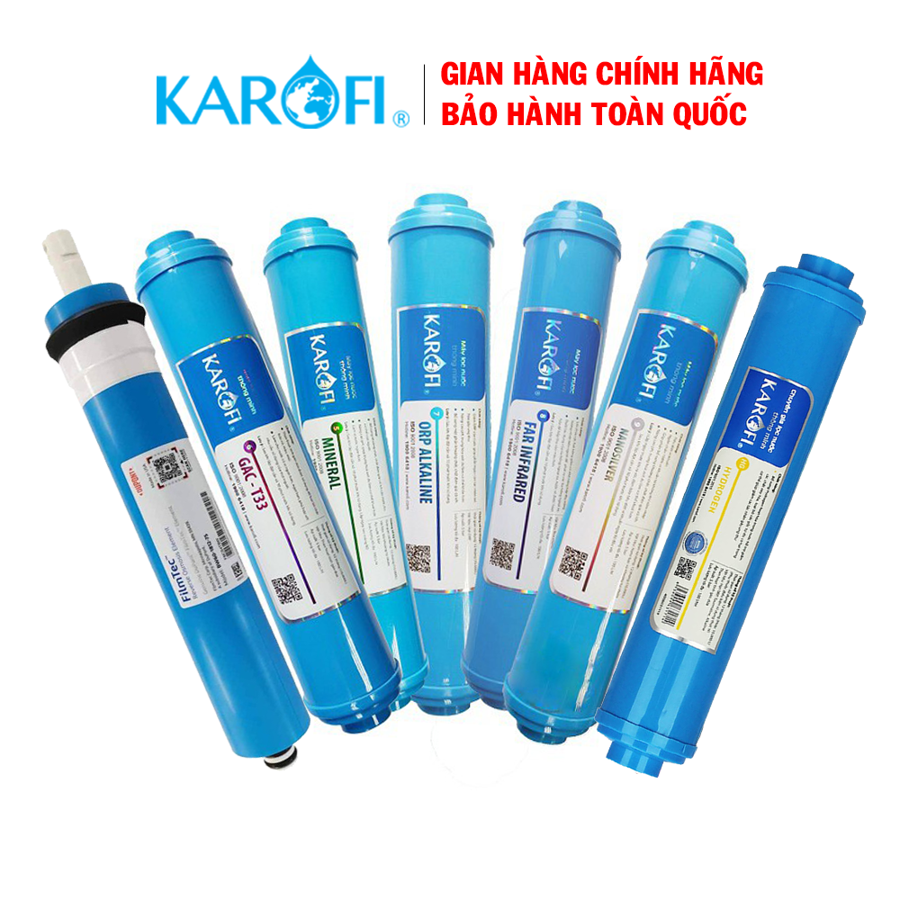 Combo 7 lõi lọc nước karofi KRF45678910 - Bộ 7 lõi lọc nước Karofi - Lõi RO DOW Filmtec, USA - Lõi than hoạt tính T33-GAC - Lõi Khoáng đá Mineral - Lõi ORP Alkaline - Hồng ngoại xa, Far Infared - Nano Silver - Hyrogen