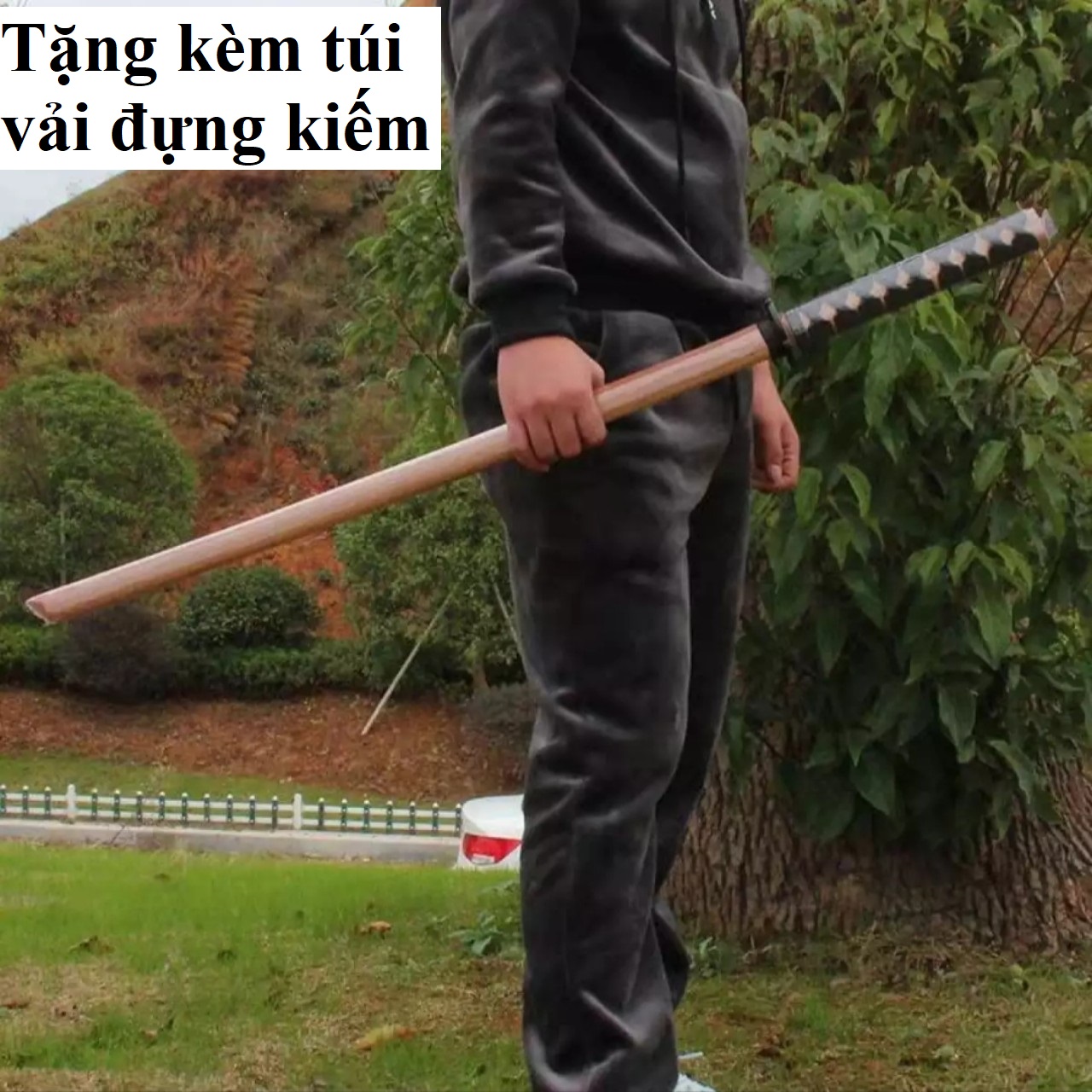 Kiếm nhật katana làm bằng gỗ cứng dài 80cm và 100cm dùng để tập võ, tập thể lực, luyện kiếm, trưng b