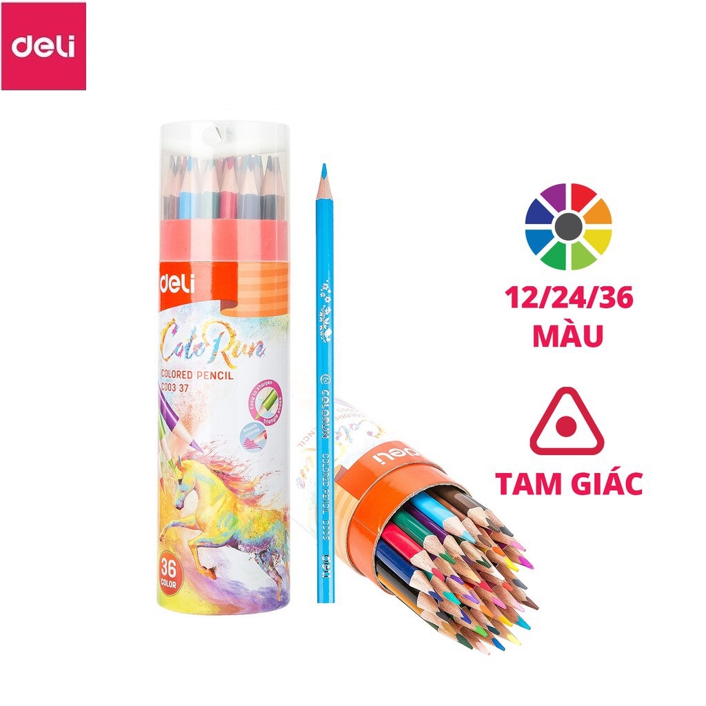 Bút chì màu gỗ kèm gọt chì ở nắp - 12/24/36 - deli ec00307 / ec00327 / ec00337